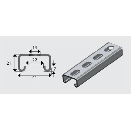 E3300S 41x21mm Slotted Channel/Strut HDG