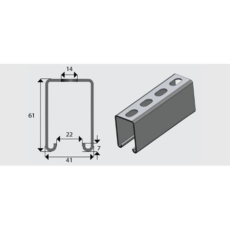 E5500S 41x61mm Slotted Channel/Strut HDG