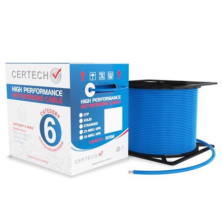 CERTECH 305M Cat6 U/UTP Solid Cable, Blue LSZH Jacket