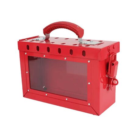 Group Lockout Lock Box 13 Hole with Clear Window – Volt Safety [ LOCKOUT-BOX-13-W-R ]
