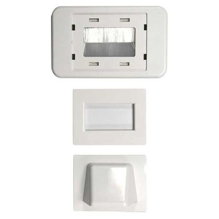 WALL PLATE, COMBINATION FLUSH AND BULL NOSE BRUSH, WHITE