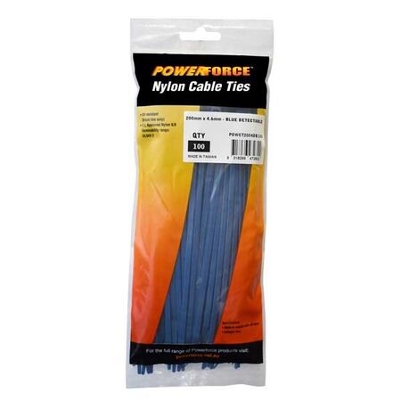 CABLE TIE, NYLON - DETECTABLE BLUE, 200mm x 4.6mm [100] PACK