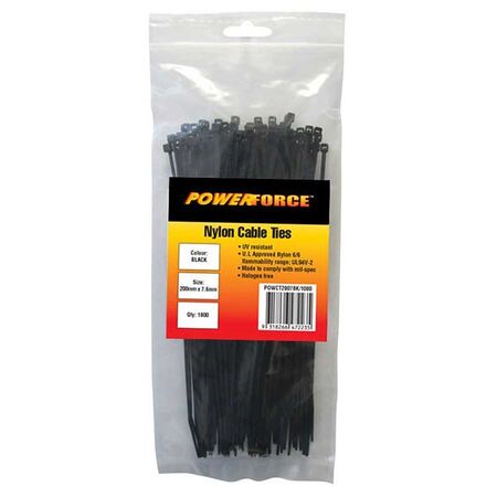 CABLE TIE, NYLON - BLACK UV 200mm x 7.6mm [100] PACK