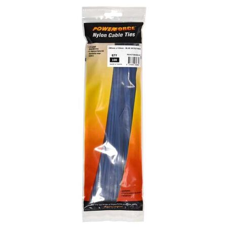 CABLE TIE, NYLON - DETECTABLE BLUE, 280mm x 4.8mm [100] PACK