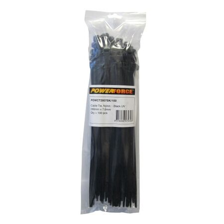 CABLE TIE, NYLON - BLACK UV 280mm x 7.6mm [100] PACK