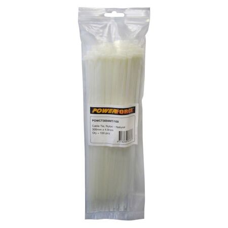 CABLE TIE, NYLON - NATURAL 300mm x 4.8mm [100] PACK