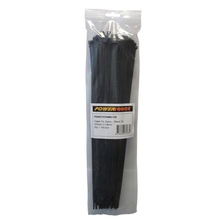 CABLE TIE, NYLON - BLACK UV 370mm x 4.8mm [100] PACK