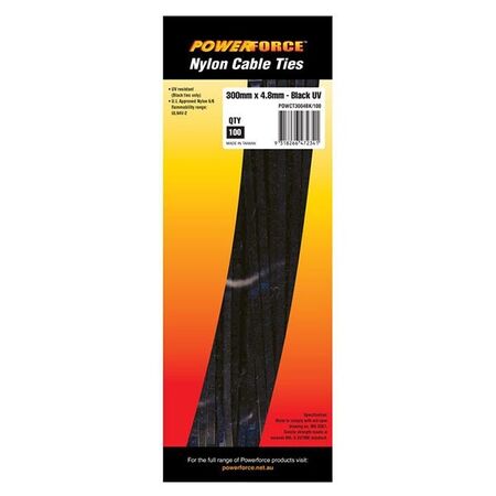CABLE TIE, NYLON - BLACK UV 380mm x 7.6mm [100] PACK
