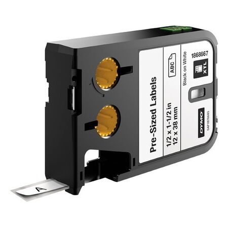 LABEL, PRE-SIZED POLYESTER BLACK ON WHITE 12 x 38mm [185]