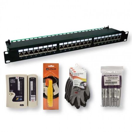 24 PORT PANEL WITH LAN TESTER STRIPPER, GLOVES, MARKERS