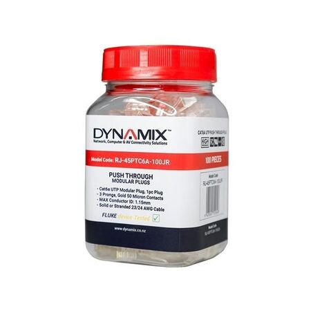 RJ MODULAR PLUG, 8P8C C6A UTP PASS THROUGH SOL & STR [100]