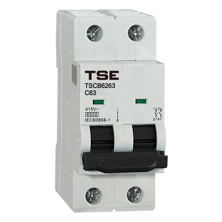 CIRCUIT BREAKER, MINIATURE 6KA 2 POLE, 63A, DIN MOUNTED (6)