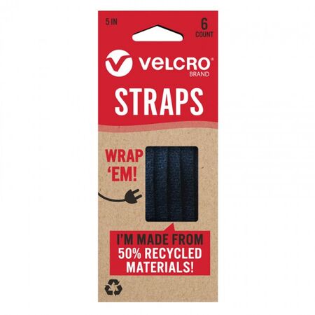VELCRO ECO WRAP BLACK STRAPS 9.5mm x 12.7cm [6] PK