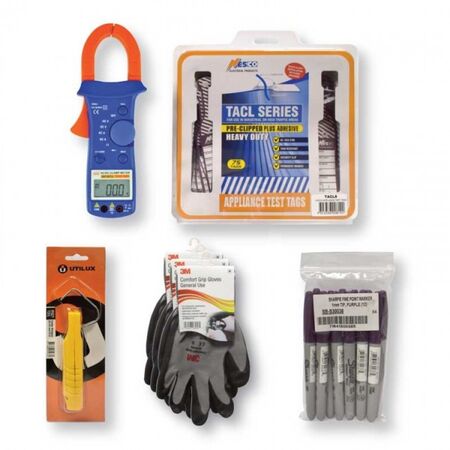 CLAMP METER WITH TEST TAGS STRIPPER, GLOVES, MARKERS