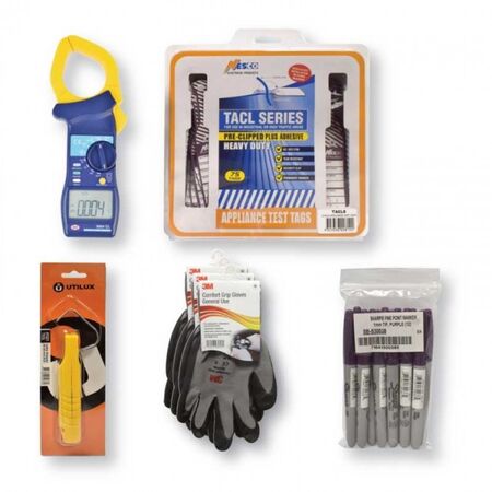 CLAMP METER WITH TEST TAGS STRIPPER, GLOVES, MARKERS