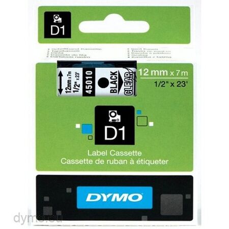 D1 STANDARD TAPE BLACK ON CLEAR, 12mm x 7m