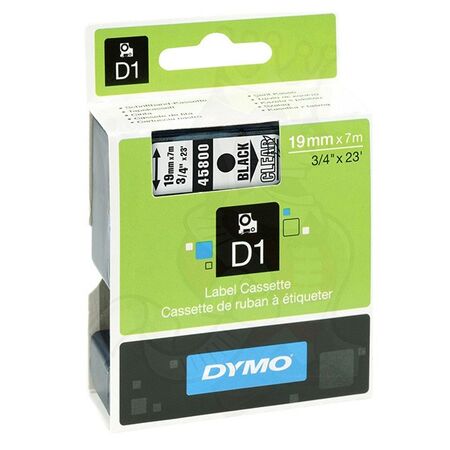 D1 STANDARD TAPE BLACK ON CLEAR,19mm x 7m