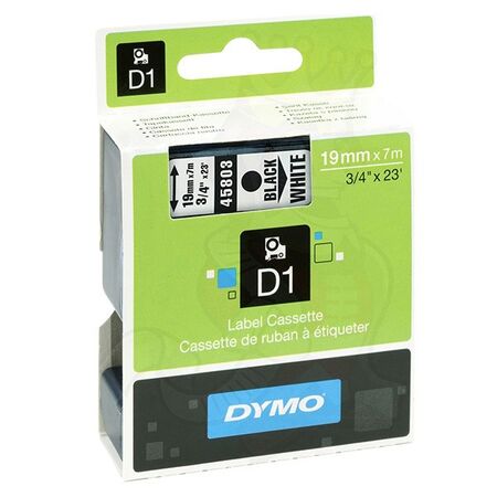 D1 STANDARD TAPE BLACK ON WHITE, 19mm x 7m