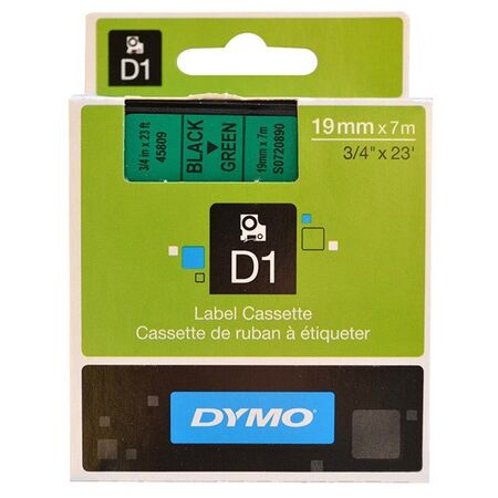 D1 STANDARD TAPE BLACK ON GREEN,19mm x 7m