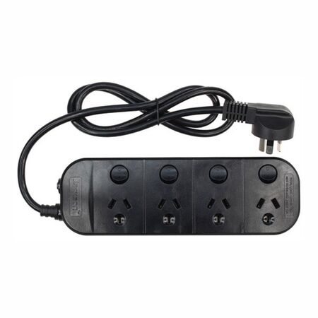 POWERBOARD 4 WAY INDIVIDUALLY SWITCHED BLACK SURGE/OVERLOAD