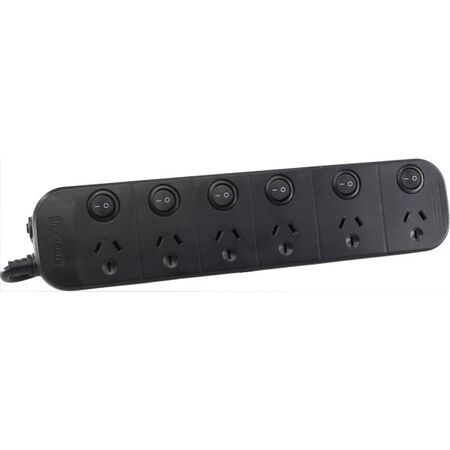 POWERBOARD 6 WAY SURGE INDIVIDUALLY SWITCHED BLACK