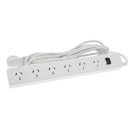 POWERBOARD 6 WAY SURGE O/LOAD PROTECTED, EXTRA LONG 5m LEAD