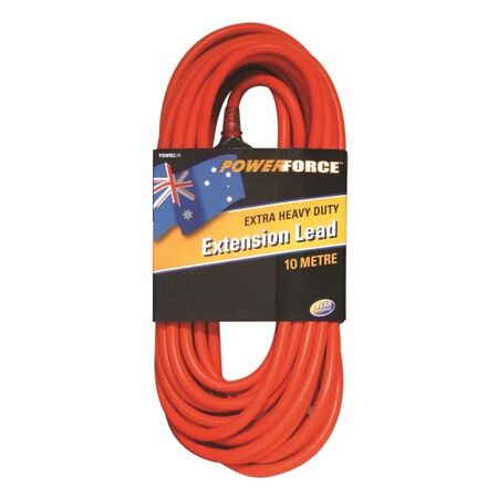 EXTENSION LEAD, 10m 10A PLUG EXTRA HEAVY DUTY 15A RED CABLE