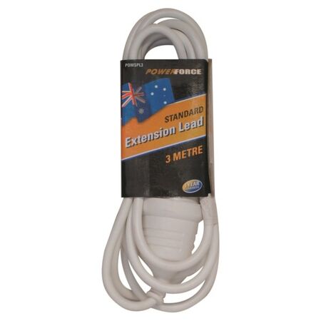 EXTENSION LEAD, 3m 10A STANDARD DUTY, WHITE