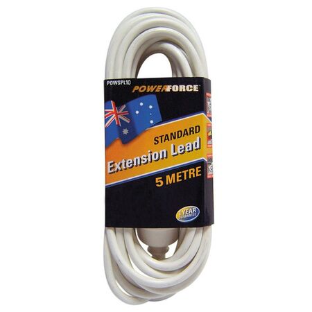 EXTENSION LEAD, 5m 10A STANDARD DUTY, WHITE