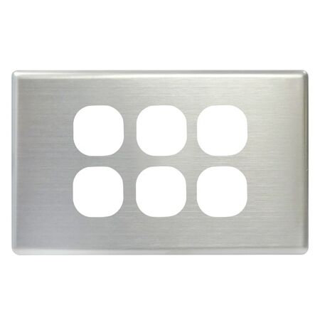 SWITCH COVER PLATE, 6 GANG BRUSHED SSTEEL, SUITS S SERIES