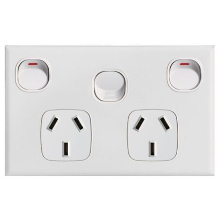 POWER POINT, SLIM, DOUBLE, 10A WITH EXTRA 16A SWITCH