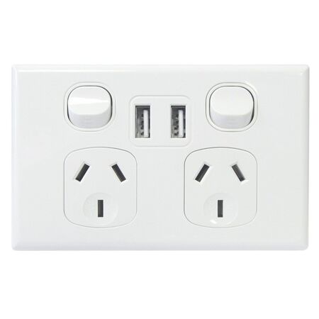 POWERPOINT, DOUBLE, 10A WITH TWIN USB, 3.5A COMBINED