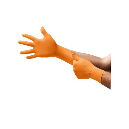 GLOVES, DISP NITRILE, EXT CUFF HIGH VIS ORANGE, LARGE [100]
