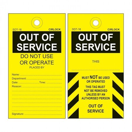 SAFETY TAG, PVC, 140 x 75mm OUT OF SERVICE, [5] PK