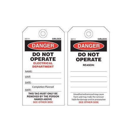 SAFETY TAG, 140 x 75mm DANGER DO NOT OPERATE ELECT, [25] PK