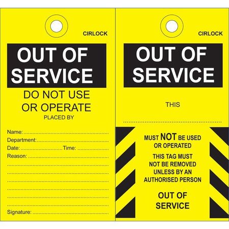 SAFETY TAG, CARDBOARD 140x75mm OUT OF SERVICE [100]