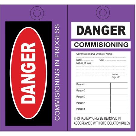 SAFETY TAG, POLY 140 x 75mm COMMISSIONING, [100] PK
