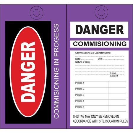 SAFETY TAG, POLY 140x75mm COMMISSIONING, [5] PK