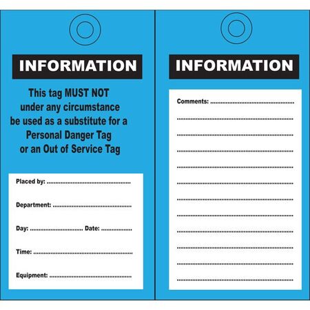 SAFETY TAG, POLY 140 x 75mm INFORMATION, BLUE [500] PK