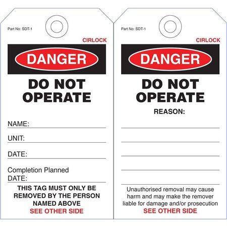 SAFETY TAG, LAMINATED 140x75mm DANGER DO NOT OPERATE, [5] PK