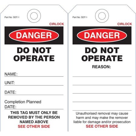SAFETY TAG, POLY. 140 x 75mm DANGER-DO NOT OPERATE [100]