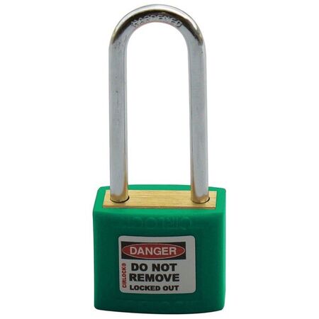 COLOUR CODED PADLOCK, BRASS 50mm SHACKLE, GREEN, HANG PK