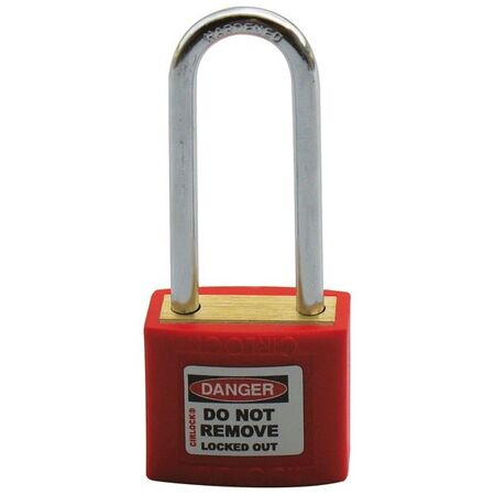 COLOUR CODED PADLOCK, BRASS 50mm SHACKLE, 2 KEYS, RED
