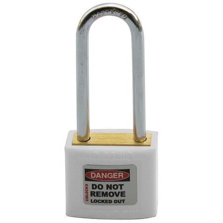 COLOUR CODED PADLOCK, BRASS 50mm SHACKLE, WHITE, HANG PK