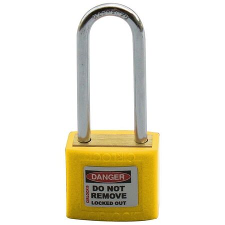 COLOUR CODED PADLOCK, BRASS 50mm SHACKLE, YELLOW, HANG PK