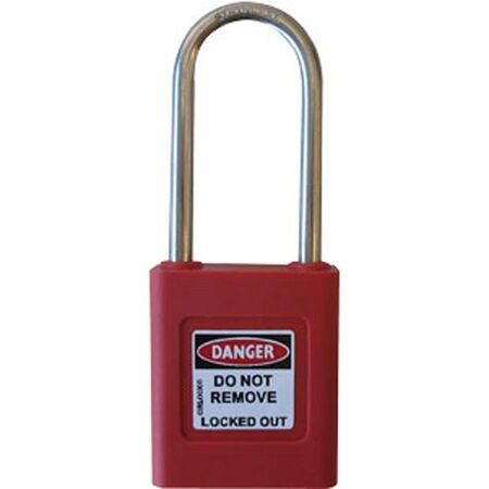COLOUR CODED PADLOCK, PLASTIC 50mm SHACKLE, RED, HANG PK