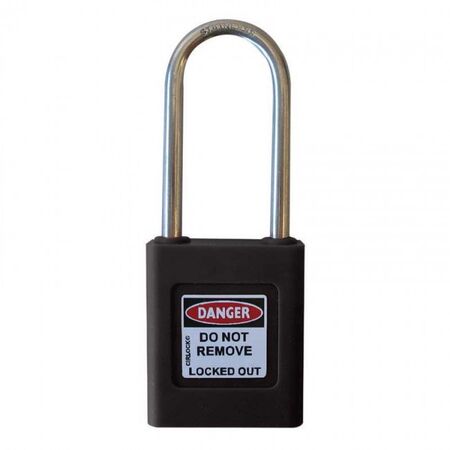 COLOUR CODED PADLOCK, PLASTIC 50mm NYLON SHACKLE, BLACK