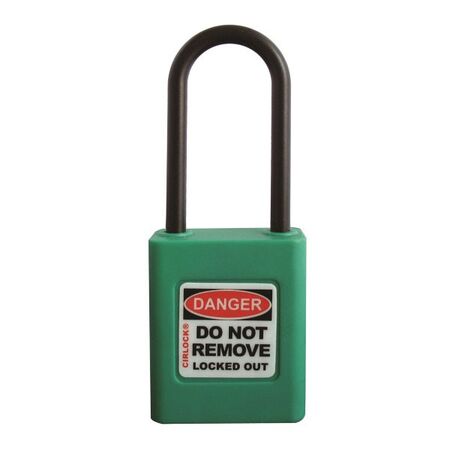 COLOUR CODED PADLOCK, PLASTIC 50mm NYLON SHACKLE, GREEN
