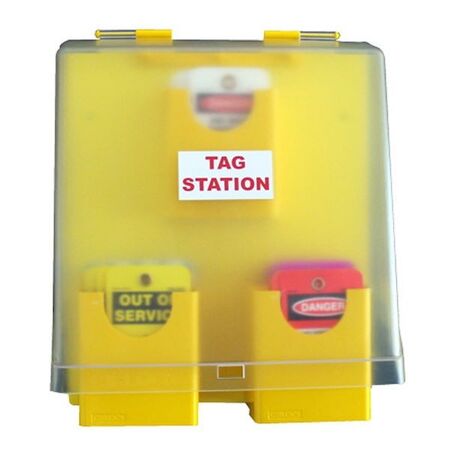 SAFETY TAG STATION WITH LID 5 COMPARTMENTS