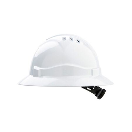HARD HAT, FULL BRIM, V6 VENTED 6PNT RATCHET HARNESS, WHITE